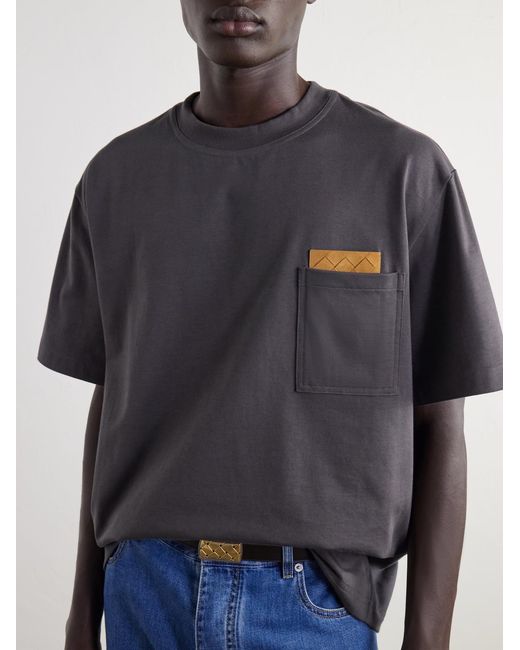 Bottega Veneta Blue Intrecciato Suede-Trimmed Cotton-Jersey T-Shirt for men