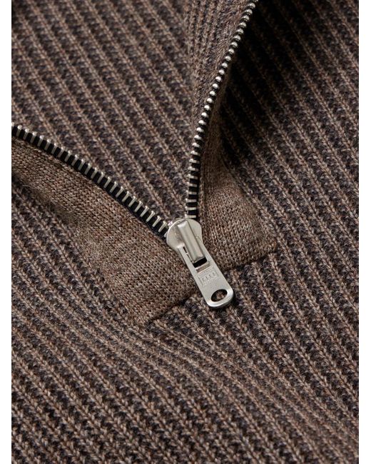 S.N.S Herning Brown Fender Iii Ribbed Wool Half-Zip Sweater for men
