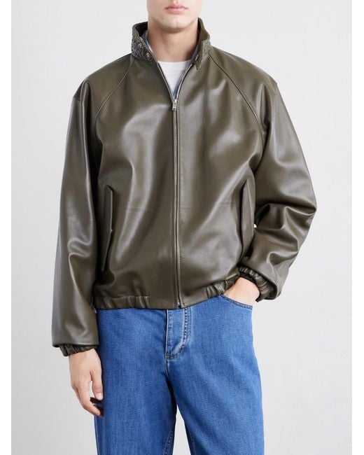 Bottega Veneta Green Intrecciato-trimmed Leather Blouson Jacket for men