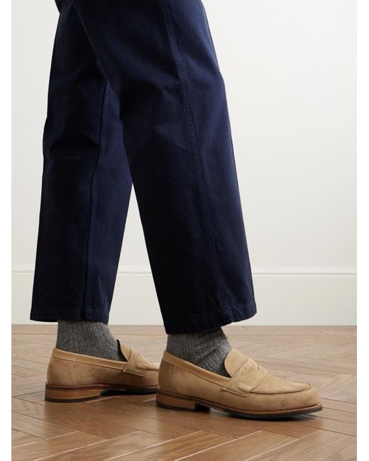 GRENSON Natural Epsom Leather-trimmed Suede Penny Loafers for men