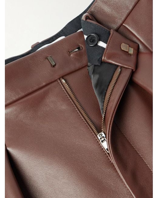 Loewe Brown Straight-leg Pleated Leather Tousers for men