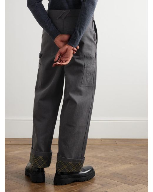 Burberry Weit geschnittene Hose aus Baumwoll-Canvas mit kariertem Twill-Besatz in Gray für Herren