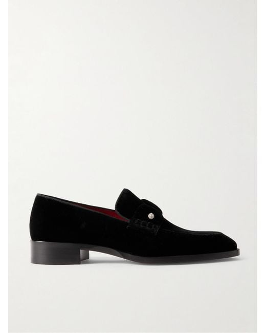 Christian Louboutin Black Chambelimoc Night Strass Embellished Velvet Loafers for men