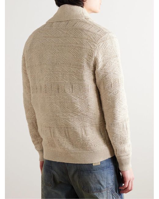 RRL Natural Shawl-collar Jacquard-knit Cotton And Linen-blend Cardigan for men
