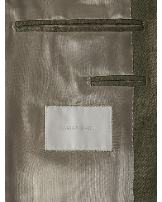 Saman Amel Green Unstructured Linen Suit Jacket for men