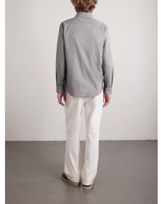 Brunello Cucinelli Gray Cutaway-Collar Cotton Shirt for men