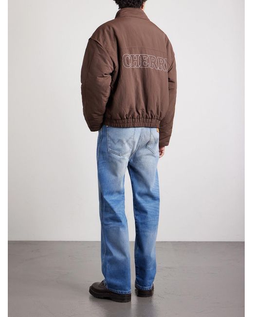 CHERRY LA Brown Pit Crew Logo-Embroidered Padded Nylon Jacket for men