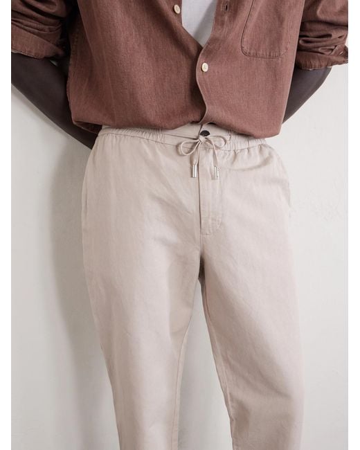 Mr P. Natural Straight-leg Cotton And Linen-blend Twill Drawstring Trousers for men