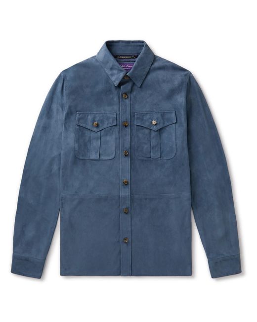 Ralph Lauren Purple Label Barron Suede Shirt Jacket in Blue for Men | Lyst