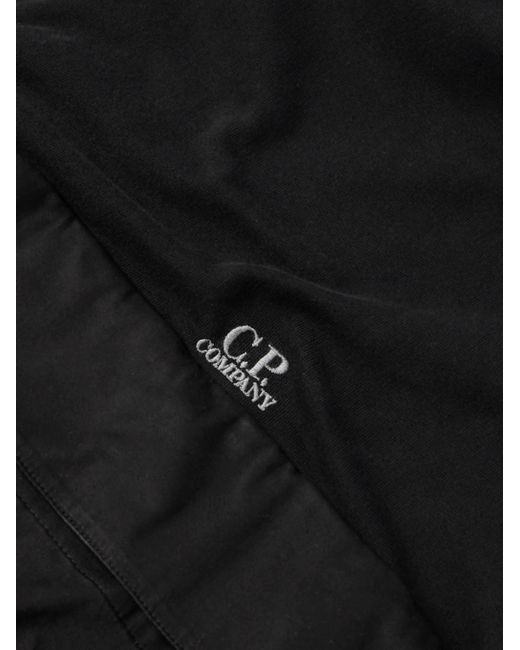 C P Company Black Logo-embroidered Poplin-trimmed Cotton-jersey Hoodie for men