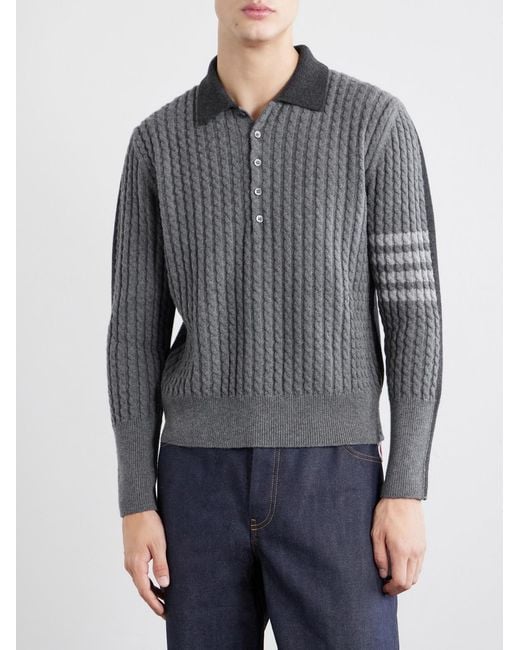 Thom Browne Gray Knitted Merino Wool Polo Sweater for men