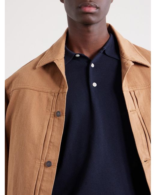 Beams Plus Blue Knitted Polo Shirt for men