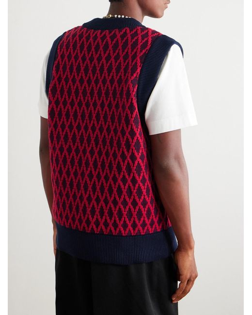 Nicholas Daley Red Jacquard-Knit Merino Wool And Cotton-Blend Sweater Vest for men
