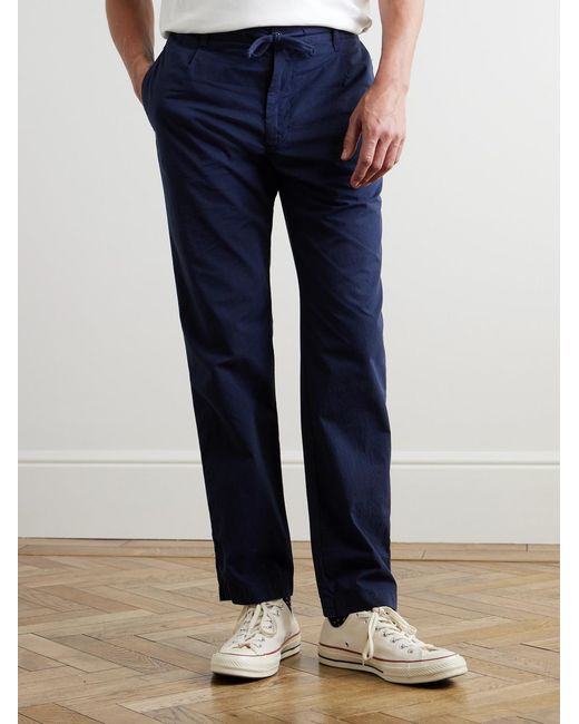 Hartford Blue Tanker Slim-Fit Straight-Leg Cotton Drawstring Trousers for men