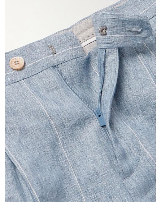 Brunello Cucinelli Blue Striped Linen Suit Trousers for men