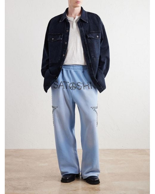 Satoshi Nakamoto Blue Straight-Leg Studded Cotton-Jersey Sweatpants for men