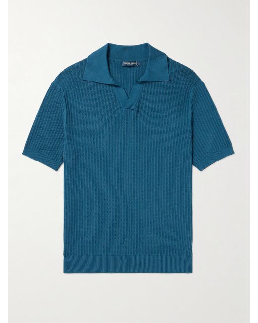 Frescobol Carioca Rino Polohemd aus einer Baumwoll-Kaschmirmischung in Rippstrick in Blue für Herren
