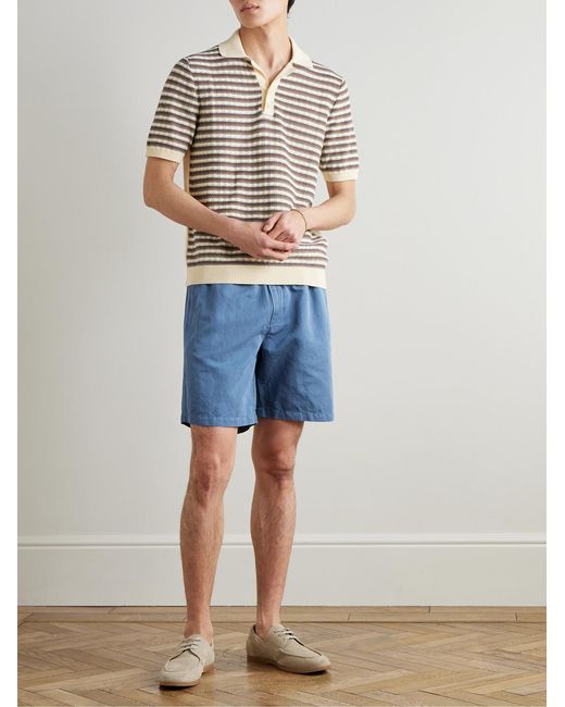 Mr P. Blue Straight-Leg Organic Cotton And Linen-Blend Drawstring Shorts for men