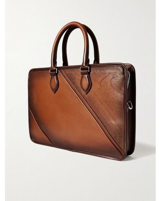 Berluti Brown Un Jour Mini Scritto Leather Briefcase for men