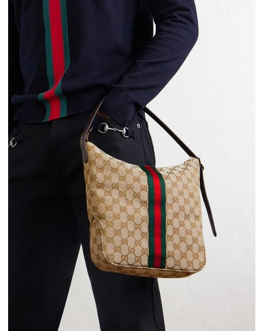 Gucci White Lunetta Webbing And Leather-Trimmed Monogrammed Canvas Shoulder Bag for men