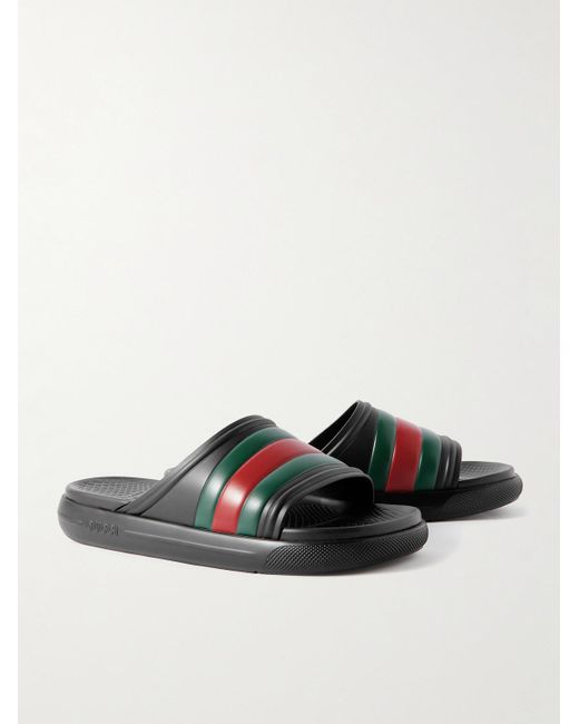 Gucci Black Striped Rubber Slides for men