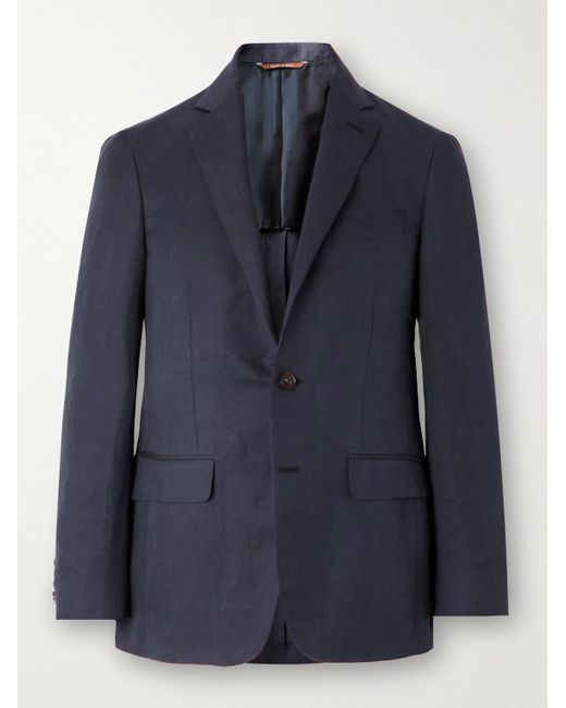Canali Blue Slim-fit Linen And Silk-blend Blazer for men