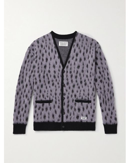 Wacko Maria Gray Jacquard-Knit Mohair-Blend Cardigan for men