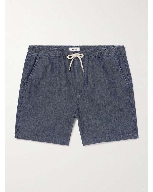 NN07 Blue Gregor 10056 Straight-Leg Cotton-Chambray Drawstring Shorts for men