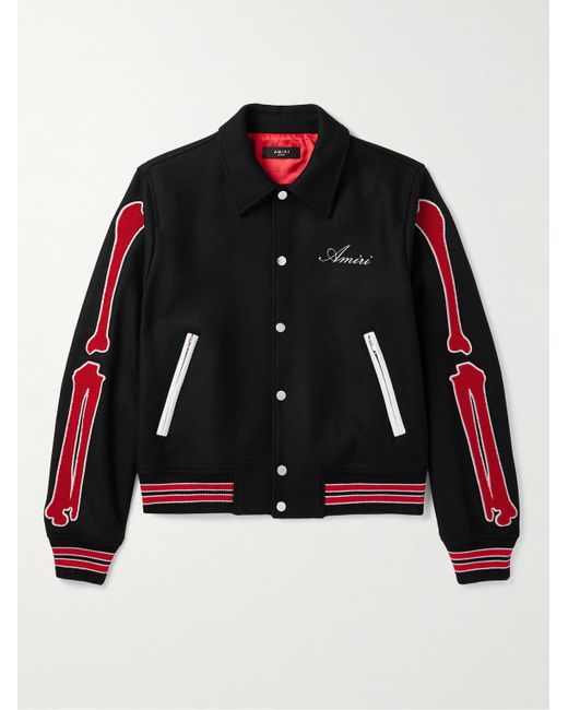 Amiri Bones Collegejacke aus Twill aus einer Wollmischung mit Applikationen in Black für Herren