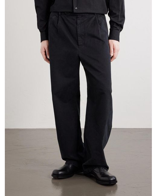 Jil Sander Blue Straight-Leg Pleated Cotton-Drill Trousers for men