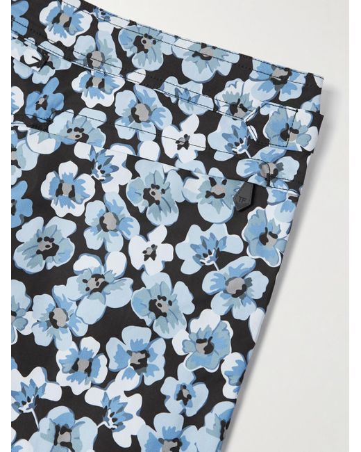 Tom Ford Schmal geschnittene kurze Badeshorts mit Blumenprint in Blue für Herren