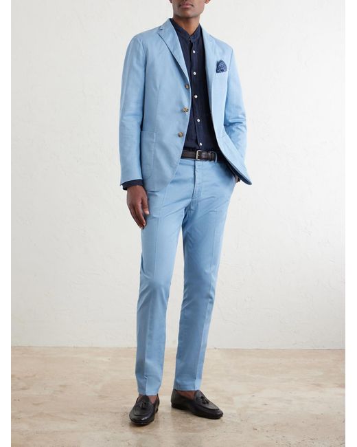 Boglioli Blue Stretch Cotton And Linen-Blend Suit Jacket for men