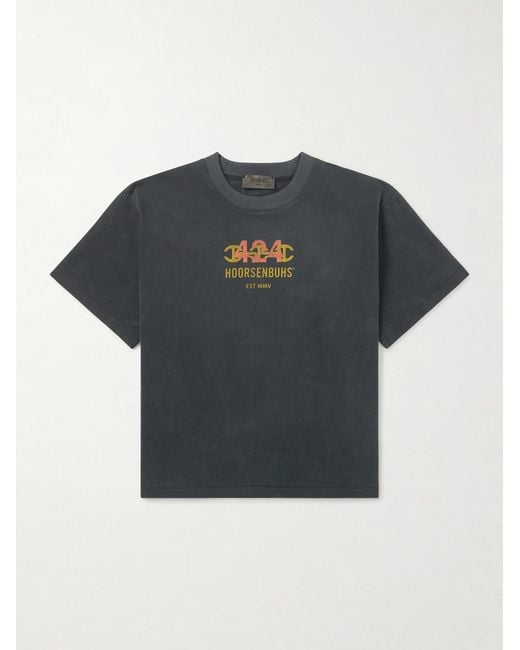 424 Blue Hoorsenbuhs Logo-Print Distressed Cotton-Jersey T-Shirt for men