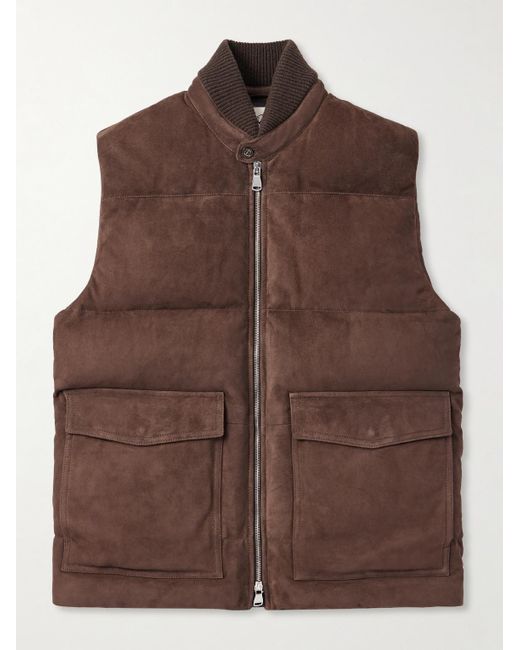Valstar Brown Locke Wool-Trimmed Quilted Suede Down Gilet for men