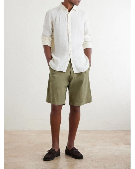 Boglioli Green Straight-Leg Pleated Cotton-Blend Poplin Shorts for men