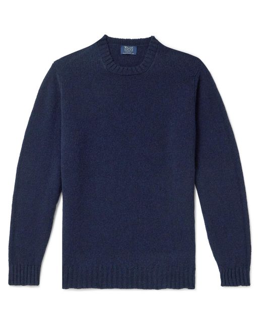 William Lockie Blue Shetland Wool Sweater for men
