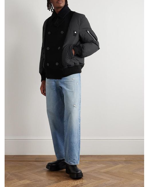 Sacai Black Double-Breasted Wool And Ripstop Down Bomber Jacket for men