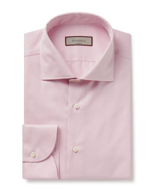 Canali Pink Slim-Fit Cutaway-Collar Cotton-Twill Shirt for men