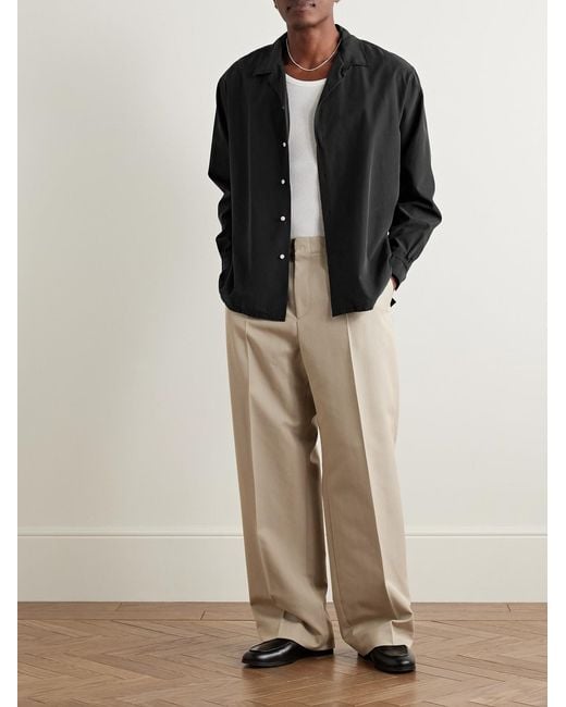 A.PRESSE Black Convertible-Collar Silk And Cotton-Blend Shirt for men