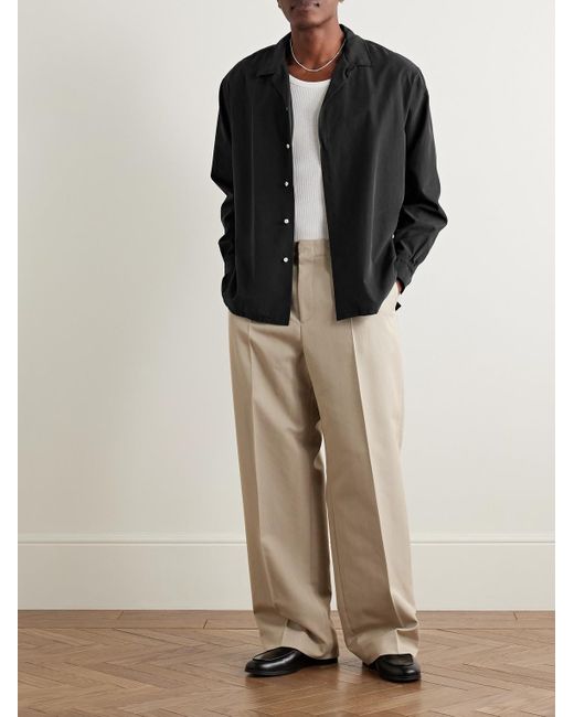 A.PRESSE Black Convertible-Collar Silk And Cotton-Blend Shirt for men