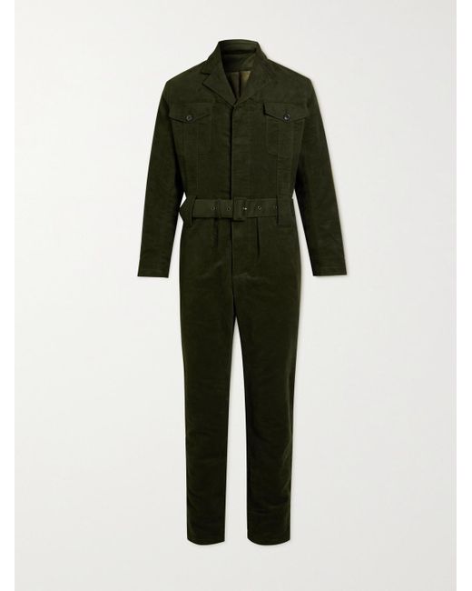 Kingsman Green Belted Cotton-moleskin Jumpsuit for men