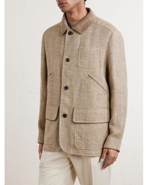 Ralph Lauren Natural Corduroy And Suede-Trimmed Herringbone Linen Field Jacket for men