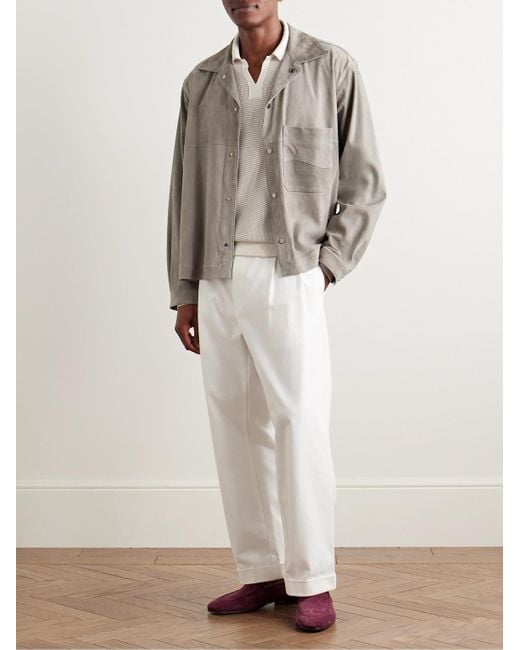 Zegna White Striped Silk And Cashmere-Blend Polo Shirt for men