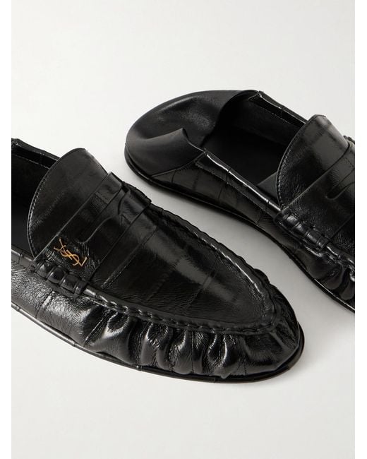 Saint Laurent Black Collapsible-heel Logo-embellished Eel Loafers Loafers for men