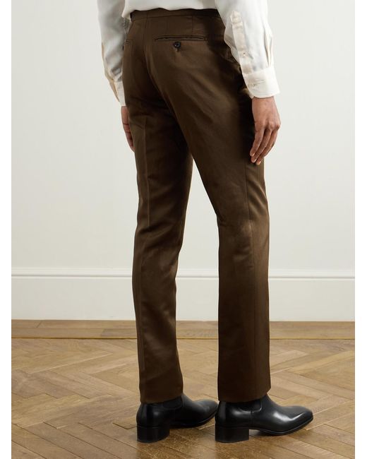 Tom Ford Brown Dyllan Straight-Leg Silk And Linen-Blend Twill Suit Trousers for men