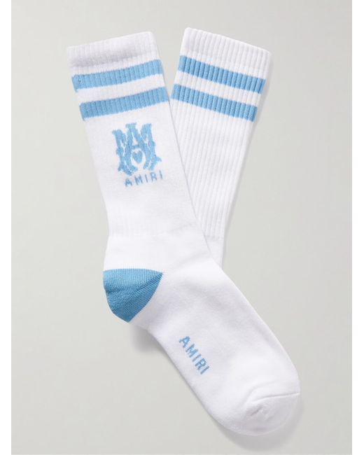 Amiri Blue Ma Logo-intarsia Ribbed Stretch Cotton-blend Socks for men