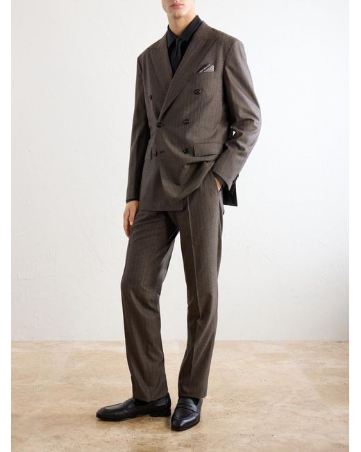 Brioni Brown Plume Herringbone Wool Suit Jacket for men