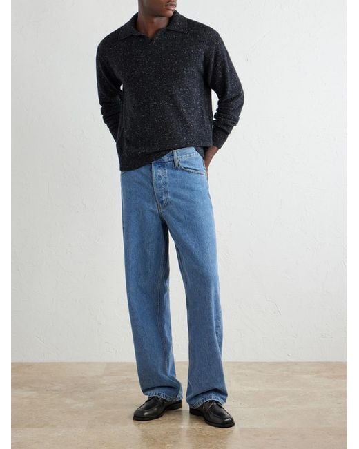 Auralee Blue Cashmere Polo Sweater for men