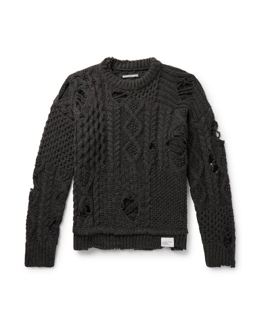 Neighborhood Black Savage Logo-appliquéd Distressed Knitted Sweater for men