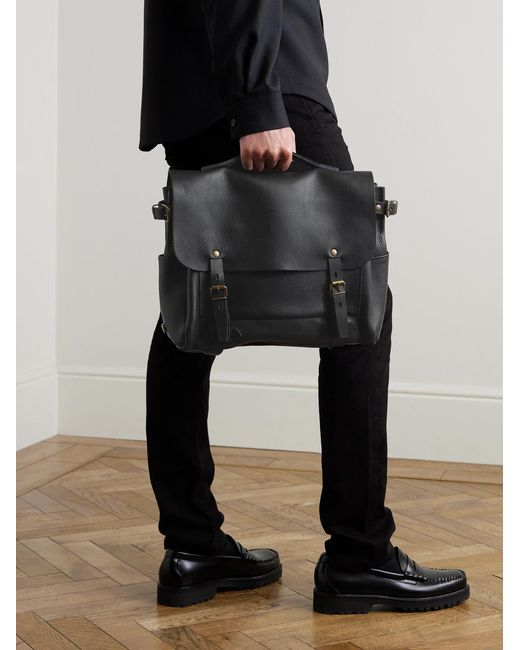 Bleu De Chauffe Black Éclair Full-Grain Leather Messenger Bag for men